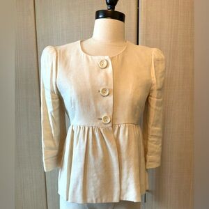 Women’s 3/4 sleeve linen cotton short light beige shimmer blazer size 2